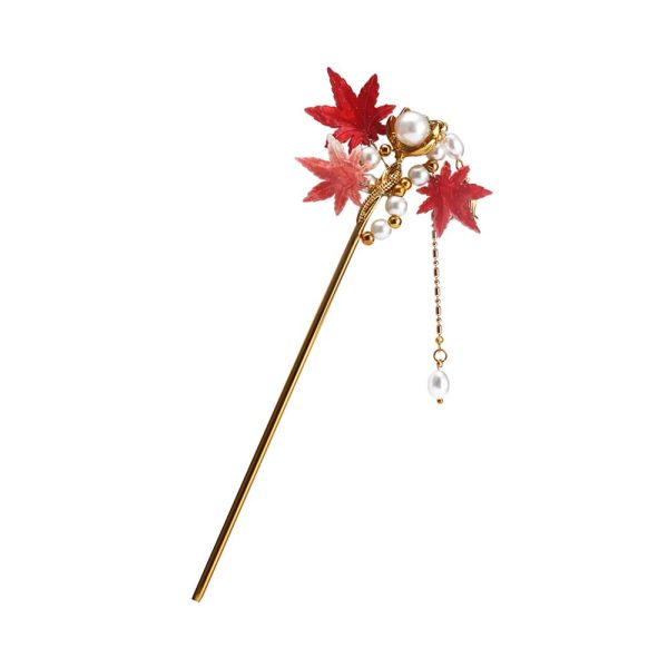 1pc Retro Alloy Maple Leaf Hair Stick Tassel Pendant Chinese Hair Chopsticks Hairpin