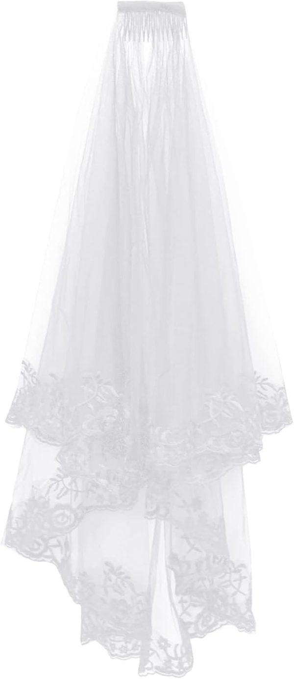 jiebor White Lace Veil Bridal Wedding Veils Halloween Veil for Women Brides Wedding Bridal Shower