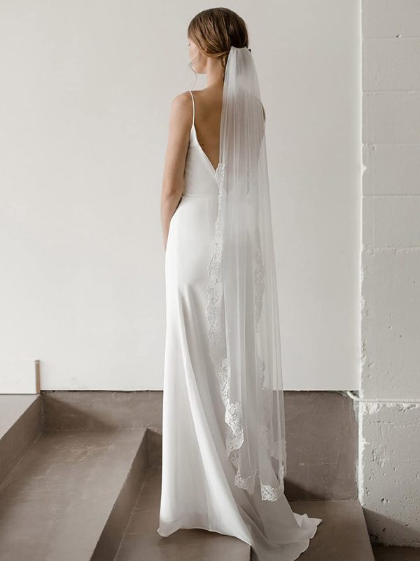 Lace Wedding Bride Veils White 1 Tier Floral Bridal Veil Long Tulle Veils with Comb Cathedral Veils for Brides and Women (White)