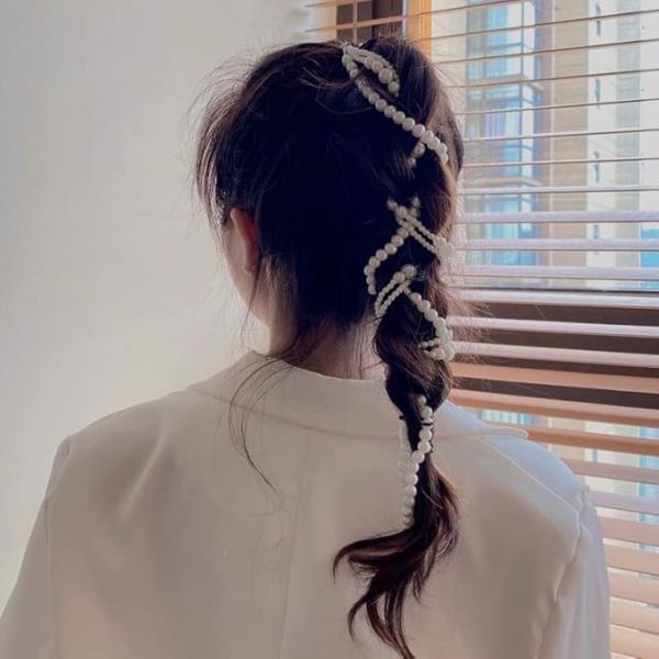 4 Pcs Premium Faux Pearls Hair Accessories Hand-made Imitation Pearl Hair Chains Hair Clip Wedding Artificial String of Pearls for Braids for Women,
