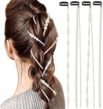 4 Pcs Premium Faux Pearls Hair Accessories Hand-made Imitation Pearl Hair Chains Hair Clip Wedding Artificial String of Pearls for Braids for Women,
