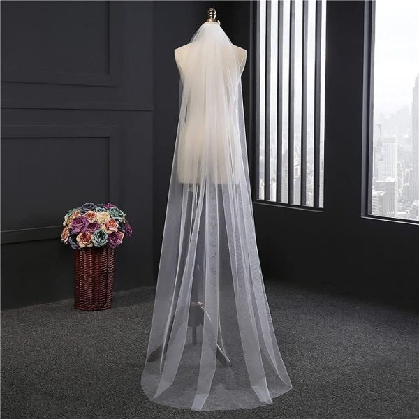 Bridal Veils 1 Layer Wedding Tulle Cut Edge Round Tail Veil with Comb for Women and Girls