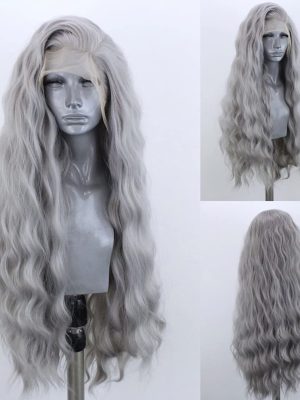 Grey Long Center-Parted Wavy Wig