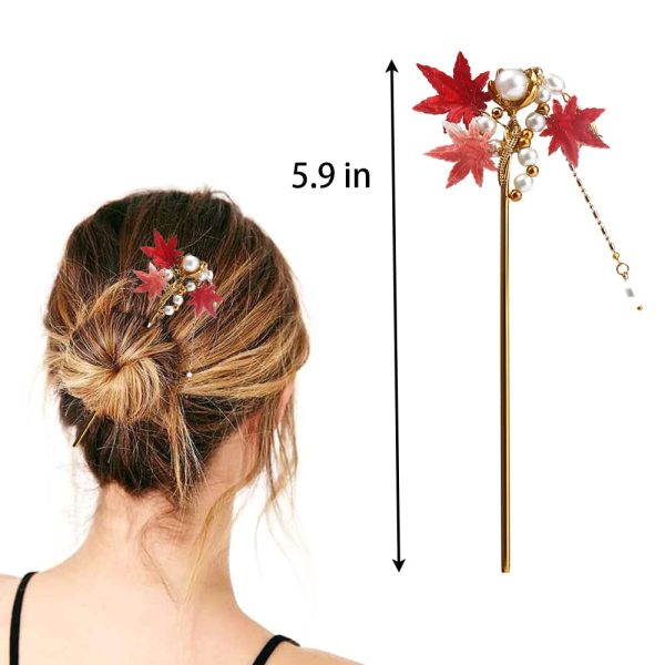 1pc Retro Alloy Maple Leaf Hair Stick Tassel Pendant Chinese Hair Chopsticks Hairpin