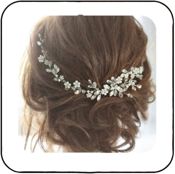 Bride Wedding Hair Vines White Pearl Hair Accessories Crystal Rhinestone Hair Piece for Bride and Bridesmaids  (Silver)