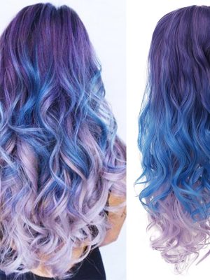 Blue-Purple Mixed Color Long Wavy Wig