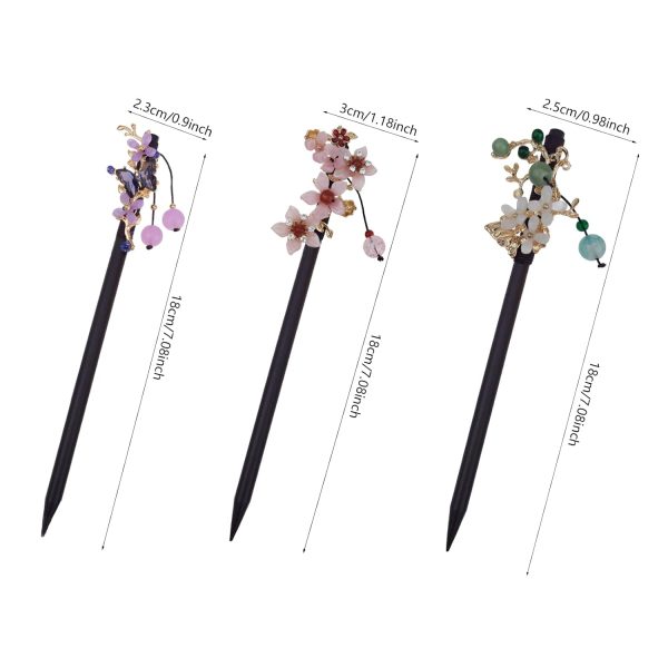 3 PACK Chinese Traditional Flower Hair Sticks Vintage Wooden Hair Pin Japanese Style Handmade Headpiece for Women Girls