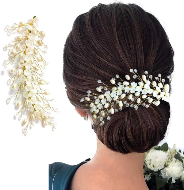 Hair Flare Hair Accessories For Women & Girls, Stylish for Wedding - Artificial Flowers & Pearl Style  Floral Bridal Brooch & Hair Pins - Hairstyle Decoration Bride Clips - 2640