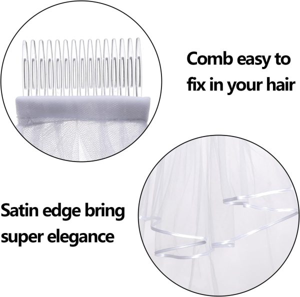 Bridal Veil Women's Tulle Short Wedding Veil Ribbon Edge With Comb for Wedding Bachelorette Party Costume Accessory