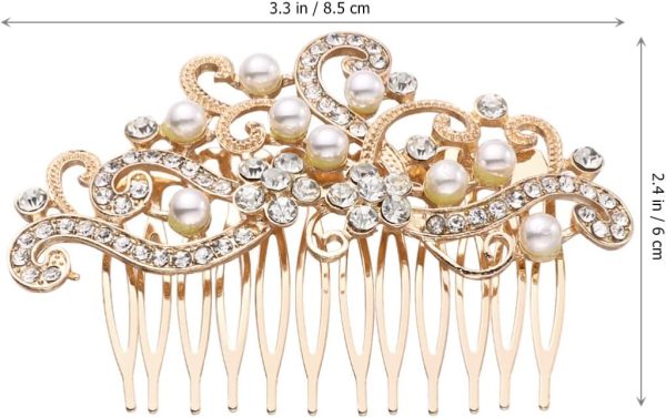 Crystal Bride Wedding Hair Comb, Pearl Hair Comb Crystal Headpiece Bridal Rhinestone Hair Clip Hair Accessories for Women Girls, Golden