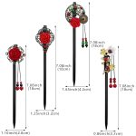 4 Pack Chinese Wooden Hair Stick for Buns Retro Hair Chopsticks Red Flower Beads Styling Vintage Tassel Hair Stick Hair Accessories for Women and Girls Thin Hair (Red)