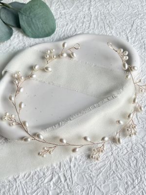 Bridal hair accessories, light gold with pearls, hair wedding, bridal jewelry, wedding hair band, hair wreath, hair vine, hair vine, jewelry women, Wedding Headband, Gift, 1 Pc .