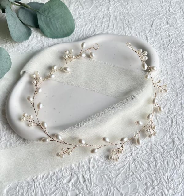 Bridal hair accessories, light gold with pearls, hair wedding, bridal jewelry, wedding hair band, hair wreath, hair vine, hair vine, jewelry women, Wedding Headband, Gift, 1 Pc .