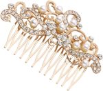 Crystal Bride Wedding Hair Comb, Pearl Hair Comb Crystal Headpiece Bridal Rhinestone Hair Clip Hair Accessories for Women Girls, Golden