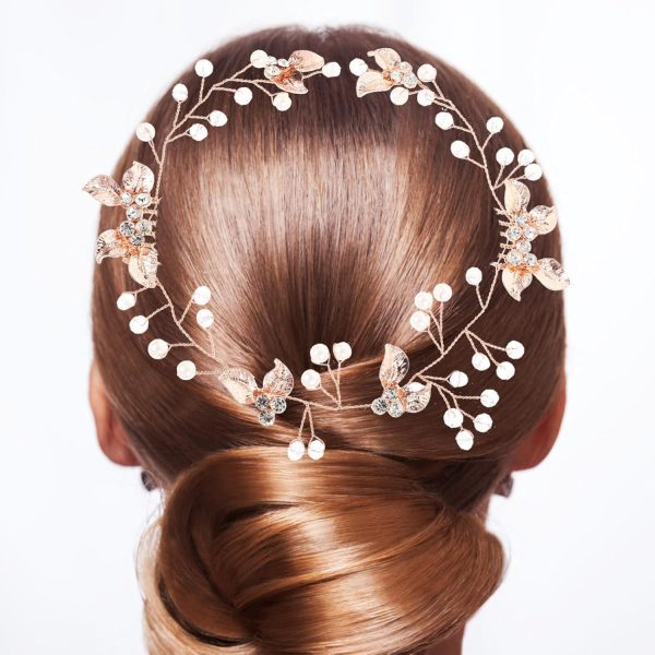 Bridal Wedding Crystal Hair Vine, Rose Gold Wedding Headpieces Rhinestones Hair Comb Flower Bridal Hair Accessories for Women Girls
