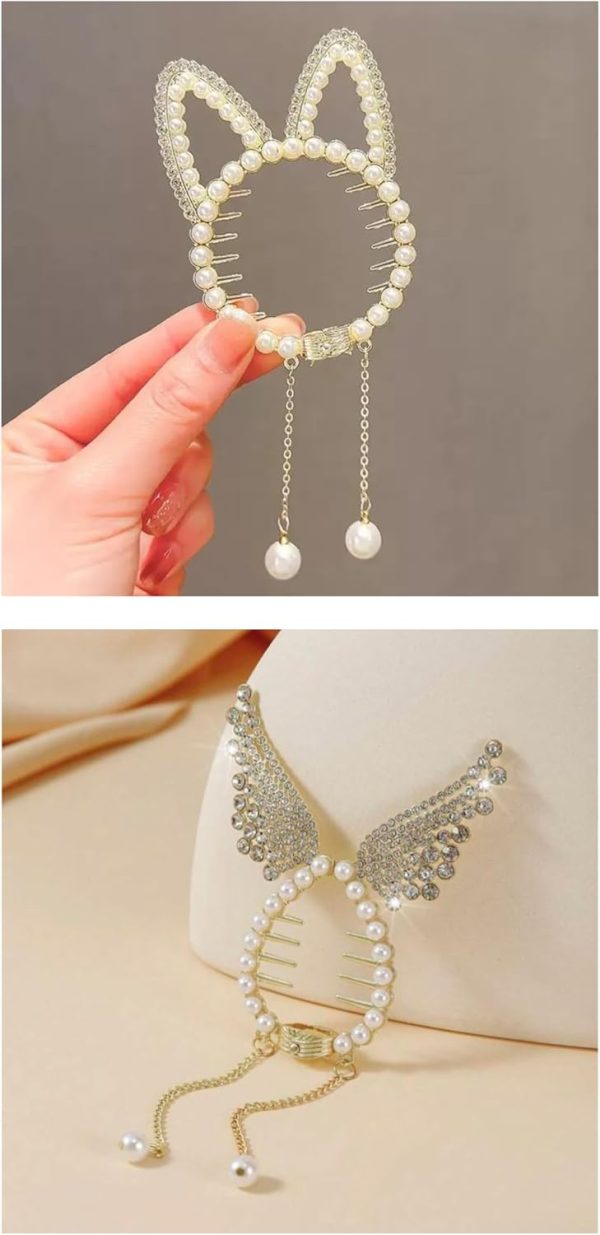 HAIR ACCESSORIES Korean Style Pearl Metal Hair Clips  Claw Clutcher With Tussle Stone Pearl Hair Accessories For Women Girls Pack-2