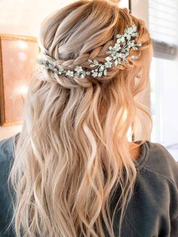 Bride Wedding Hair Vines White Pearl Hair Accessories Crystal Rhinestone Hair Piece for Bride and Bridesmaids  (Silver)