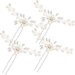 4 Pieces Pearl Hair Pins Bridal Hair Pins Wedding Pearl Rhinestones Headpiece Bride Hair Accessories for Women, Bride, Bridesmaid