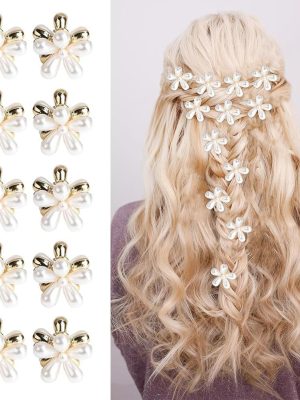Mini Pearl Claw Clip, Retro Hair Clips with Daisy Flower, Sweet Artificial Clips Decorative Hair Accessories for Women Girls (Pack of 4, White)
