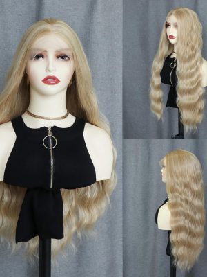 Gold Long Center-Parted Wavy Wig