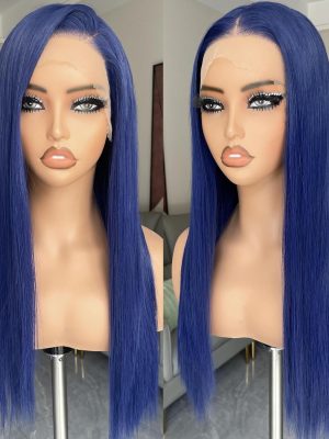 Dark Blue Glue-Free Long Straight Wig