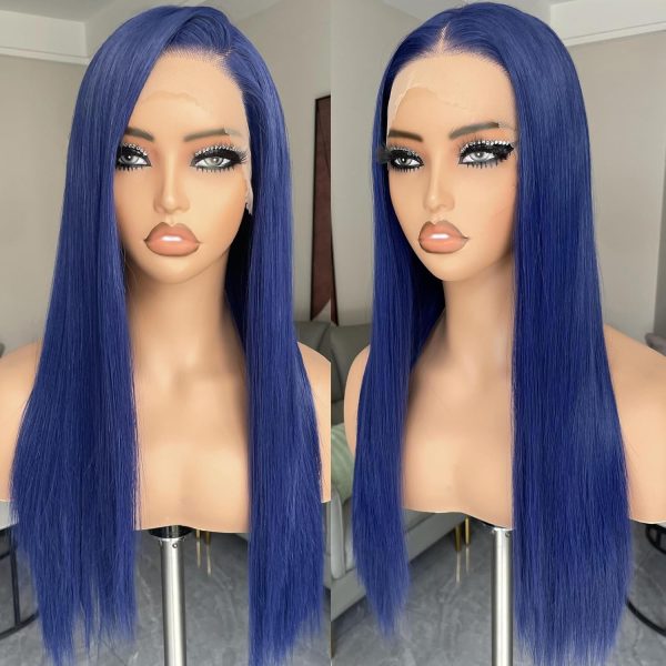 Dark Blue Glue-Free Long Straight Wig