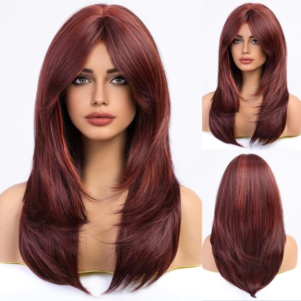Burgundy Layered Long Wig