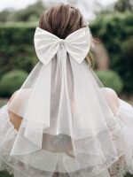 Bridal Hair Bow Veil White Bow Clip Bachelorette Party Decorations Pearl Accessories Bride to Be Bridal Shower Gift