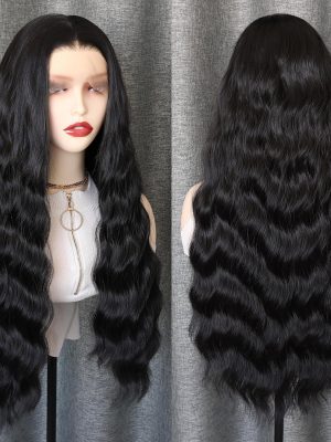 Black Long Center-Parted Wavy Wig